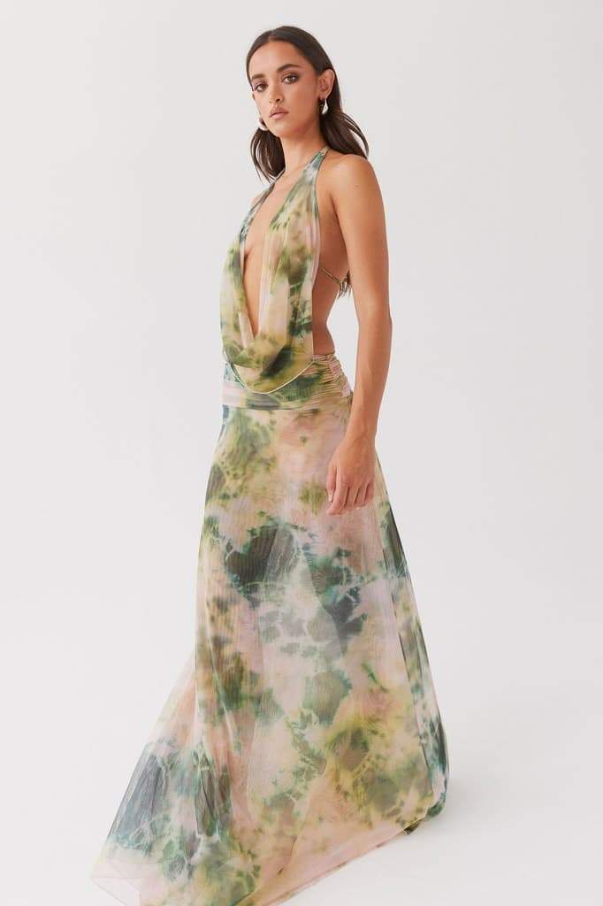 Bedrucktes Neckholder-Maxikleid