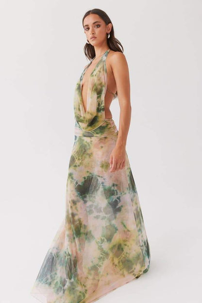 Bedrucktes Neckholder-Maxikleid