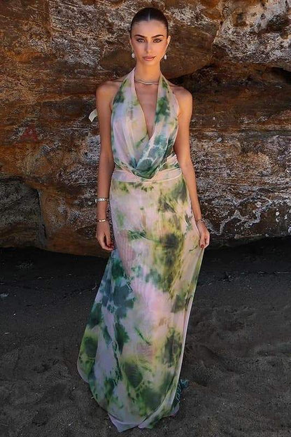 Bedrucktes Neckholder-Maxikleid