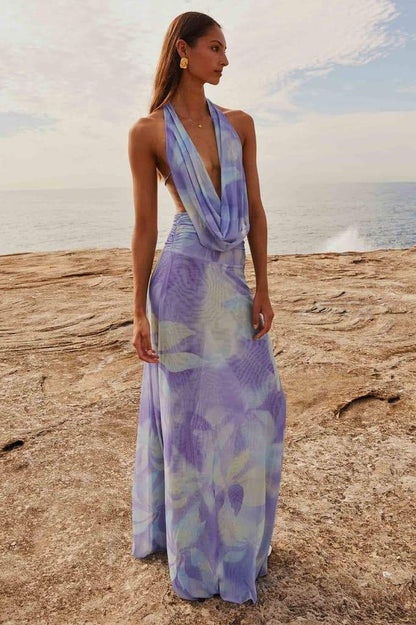 Bedrucktes Neckholder-Maxikleid