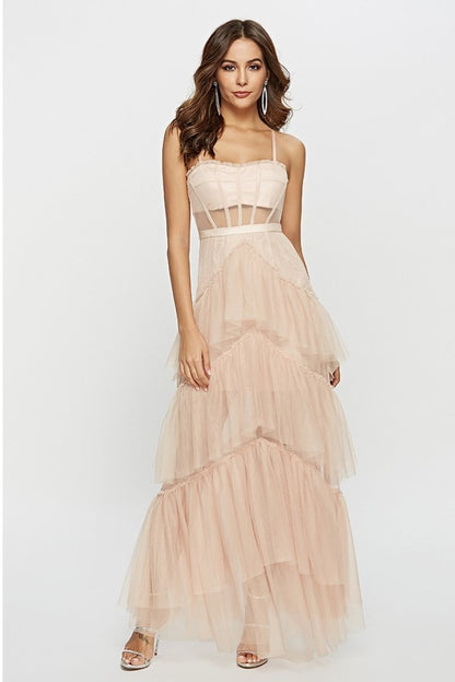 Maxi-Unterkleid Aus Netzstoff Mit Mehrlagigem Oberteil