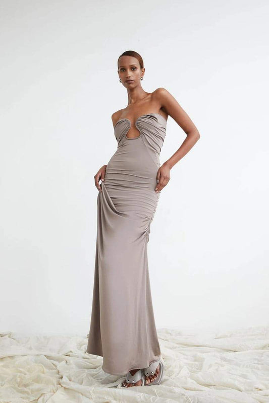 Plissiertes Maxikleid Mit V-Ausschnitt