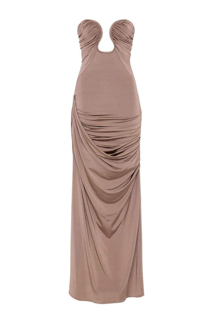 Plissiertes Maxikleid Mit V-Ausschnitt