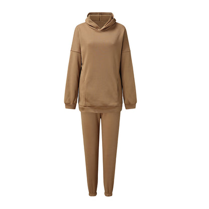 Athletic Off-Shoulder Langarm-Kapuzenset - Braun