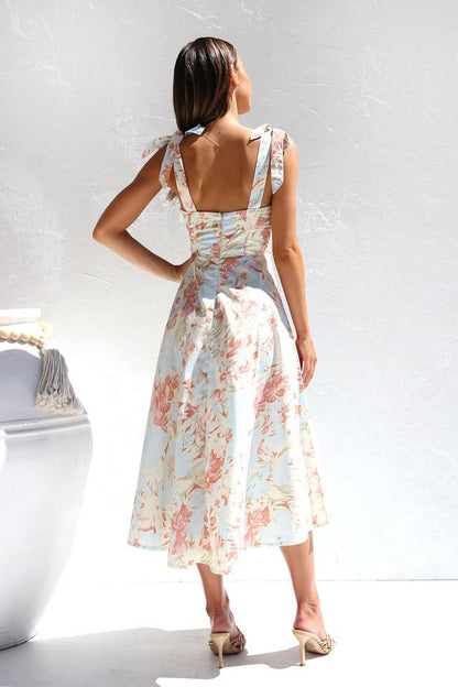 Midikleid Mit Abstraktem Blumenmuster Und Rüschendetail