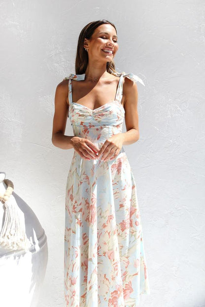 Midikleid Mit Abstraktem Blumenmuster Und Rüschendetail