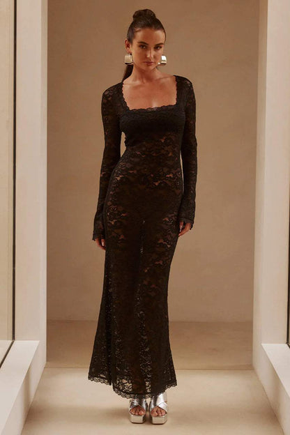 Maxikleid Aus Spitze Mit Eckigem Ausschnitt