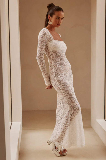 Maxikleid Aus Spitze Mit Eckigem Ausschnitt