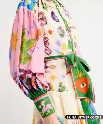 Buntes Maxikleid Mit Hemdkragen