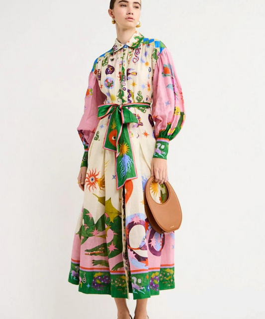 Buntes Maxikleid Mit Hemdkragen