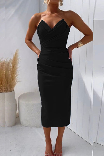 Trägerloses Midi-Partykleid Mit Schlitz Auf Der Rückseite