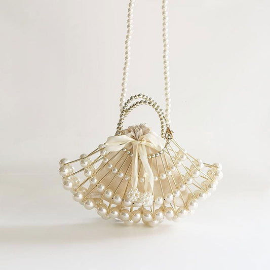Beige Partytasche Mit Glänzendem Kunstperlendetail