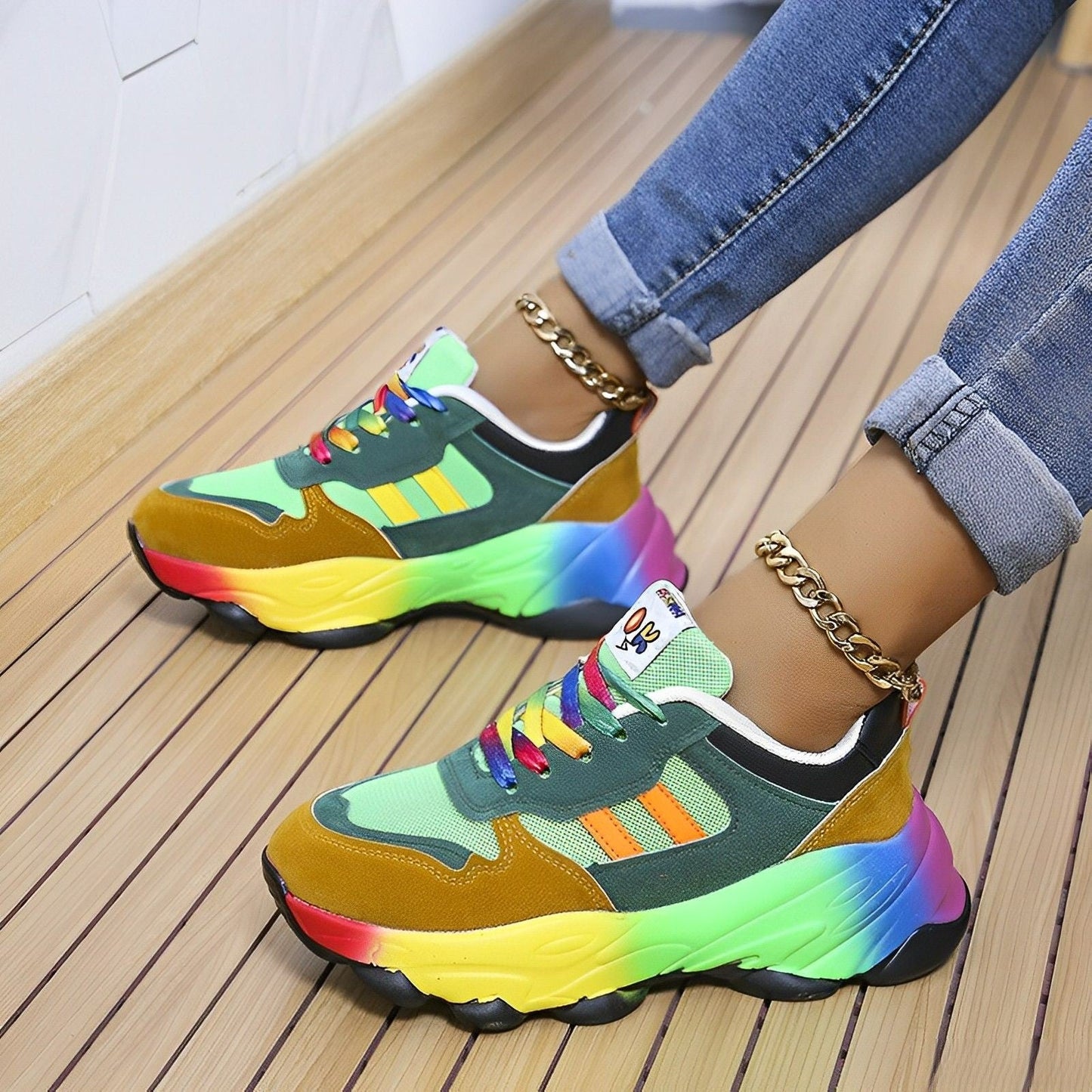 Mehrfarbige Designer-Sneaker Für Damen