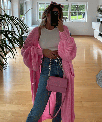 Hellrosa Maxi-Strickjacke