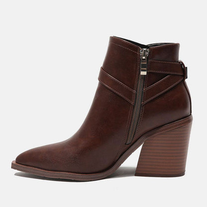 Dunkelbraune Chelsea-Stiefel Mit Spitzer Zehenpartie Und Blockabsatz