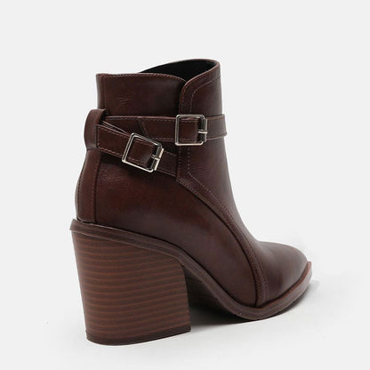 Dunkelbraune Chelsea-Stiefel Mit Spitzer Zehenpartie Und Blockabsatz