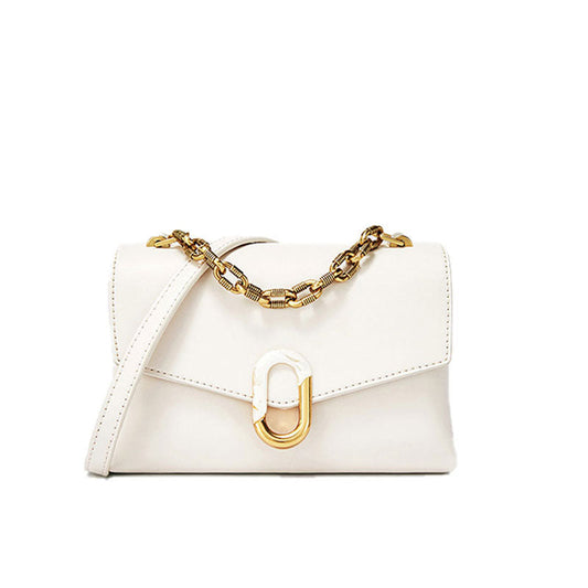 Stilvolle Umhängetasche Mit Frontschnalle Und Dicker Kette – Farbe Beige