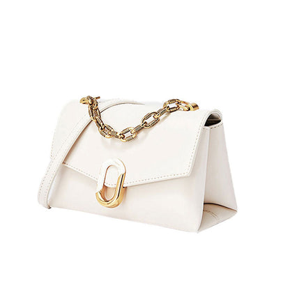 Stilvolle Umhängetasche Mit Frontschnalle Und Dicker Kette – Farbe Beige