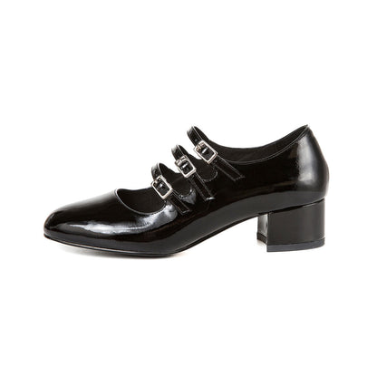 Stilvolle Mary Jane Heels Aus Lackleder Mit Schnalle - Schwarz