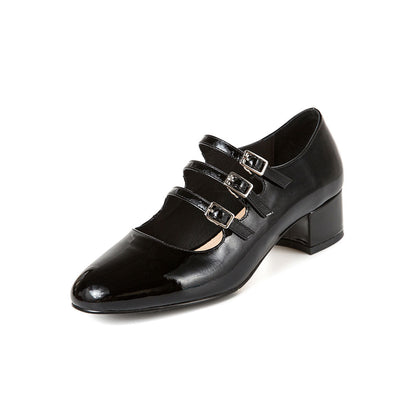 Stilvolle Mary Jane Heels Aus Lackleder Mit Schnalle - Schwarz