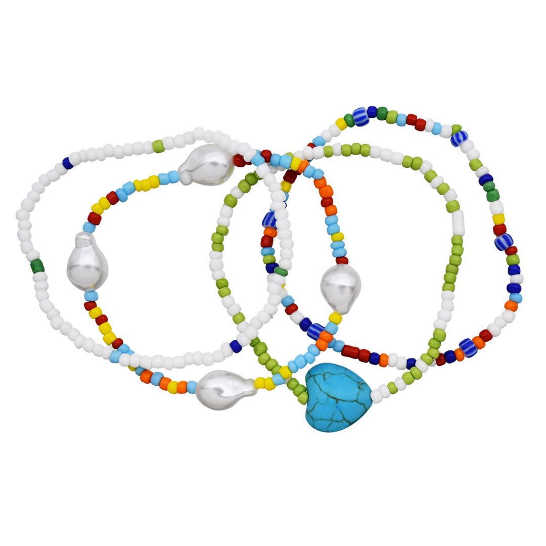 Mehrfarbiges Armbandset Mit Kunstperlen Und Perlen