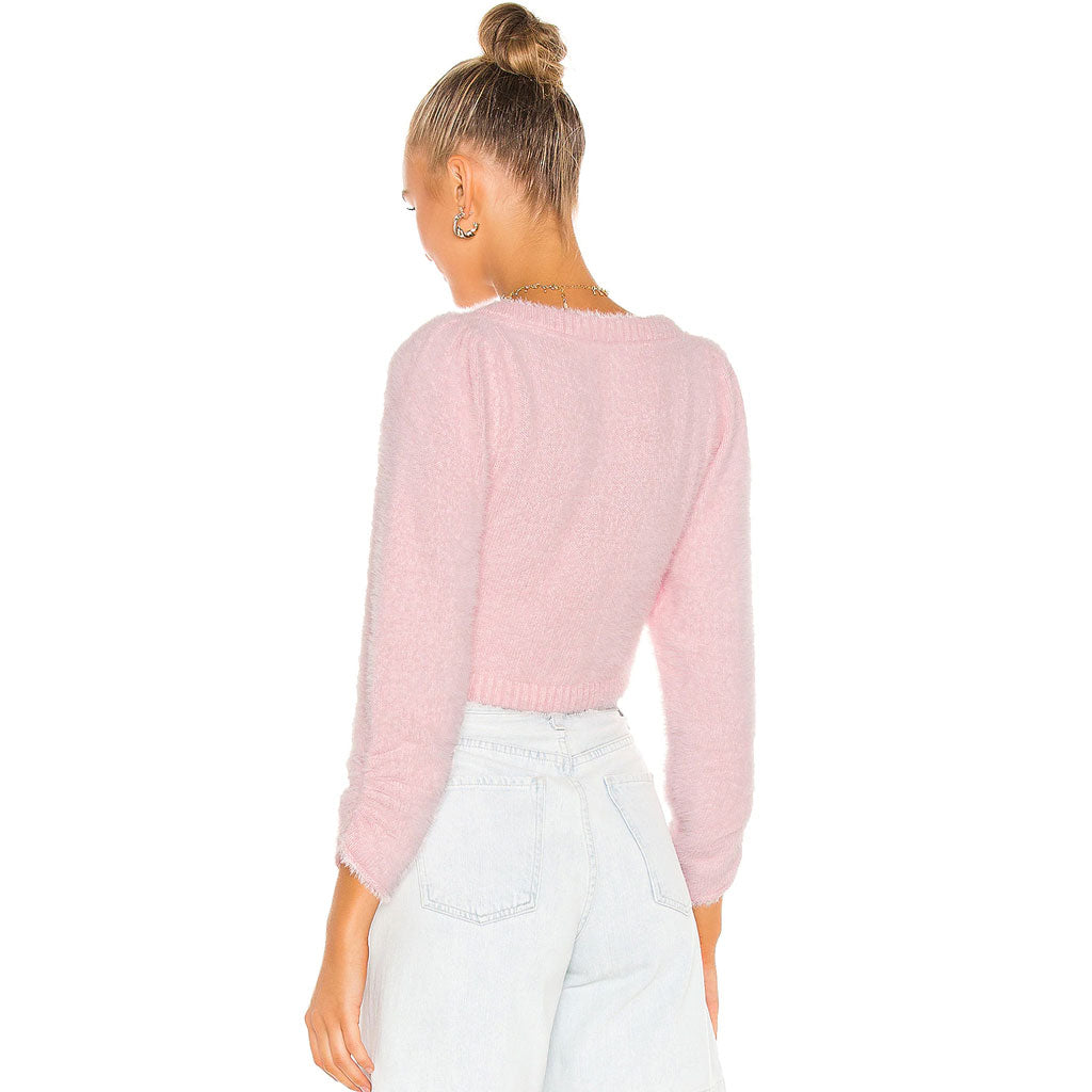 Süße Strickjacke Mit Puffkragen Und Kurzen Ärmeln - Rosa