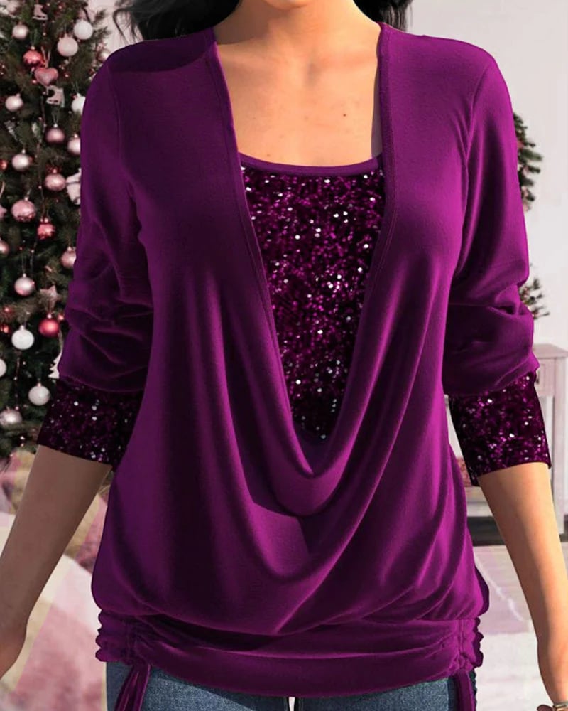 Langärmlige Damenbluse Mit Paillettendetail