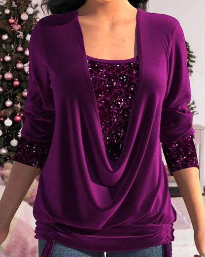 Langärmlige Damenbluse Mit Paillettendetail