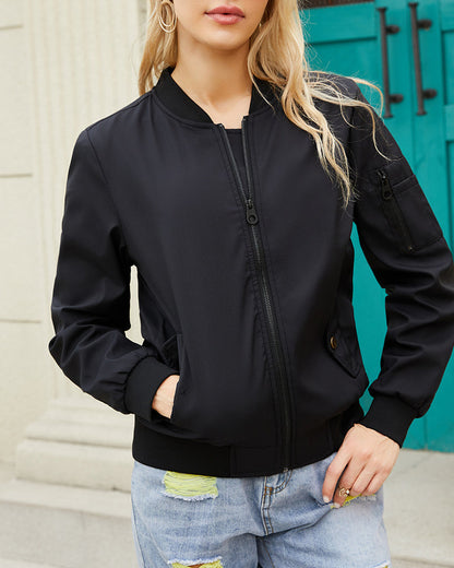 Schlichte Stehkragenjacke Mit Taschen