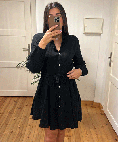 Langärmliges Minikleid Mit Knopfdetail