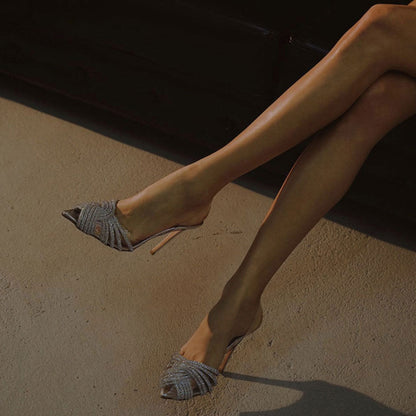 Glänzende, Kristallbesetzte, Silberne Pvc-High Heels
