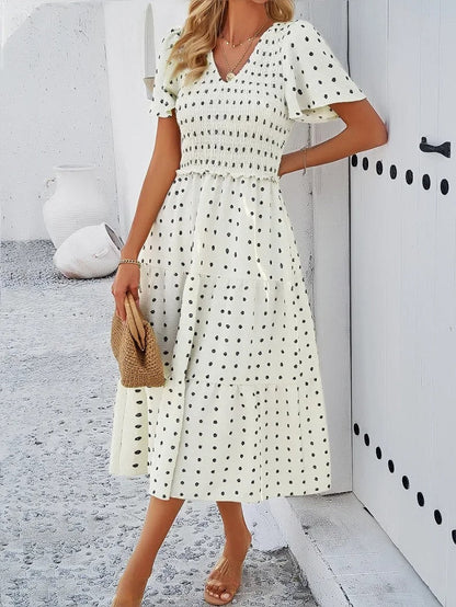 Elegantes Gemustertes Midikleid Mit V-Ausschnitt