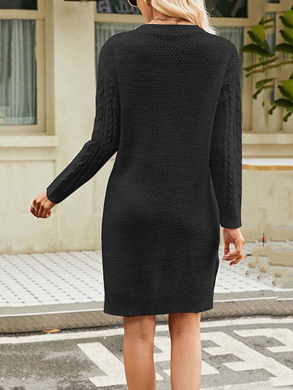 Elegantes Midi-Strickkleid Mit V-Ausschnitt