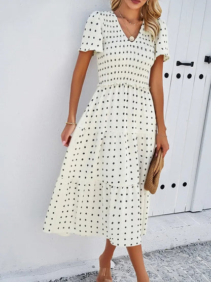 Elegantes Gemustertes Midikleid Mit V-Ausschnitt