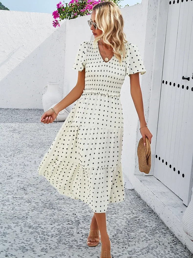 Elegantes Gemustertes Midikleid Mit V-Ausschnitt