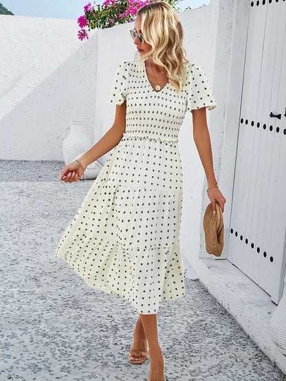 Elegantes Gemustertes Midikleid Mit V-Ausschnitt