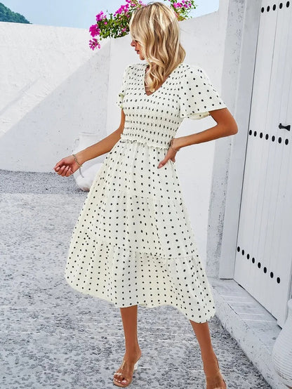 Elegantes Gemustertes Midikleid Mit V-Ausschnitt