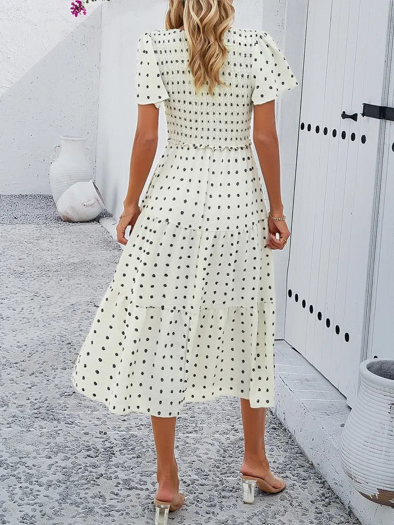Elegantes Gemustertes Midikleid Mit V-Ausschnitt