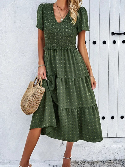 Elegantes Gemustertes Midikleid Mit V-Ausschnitt