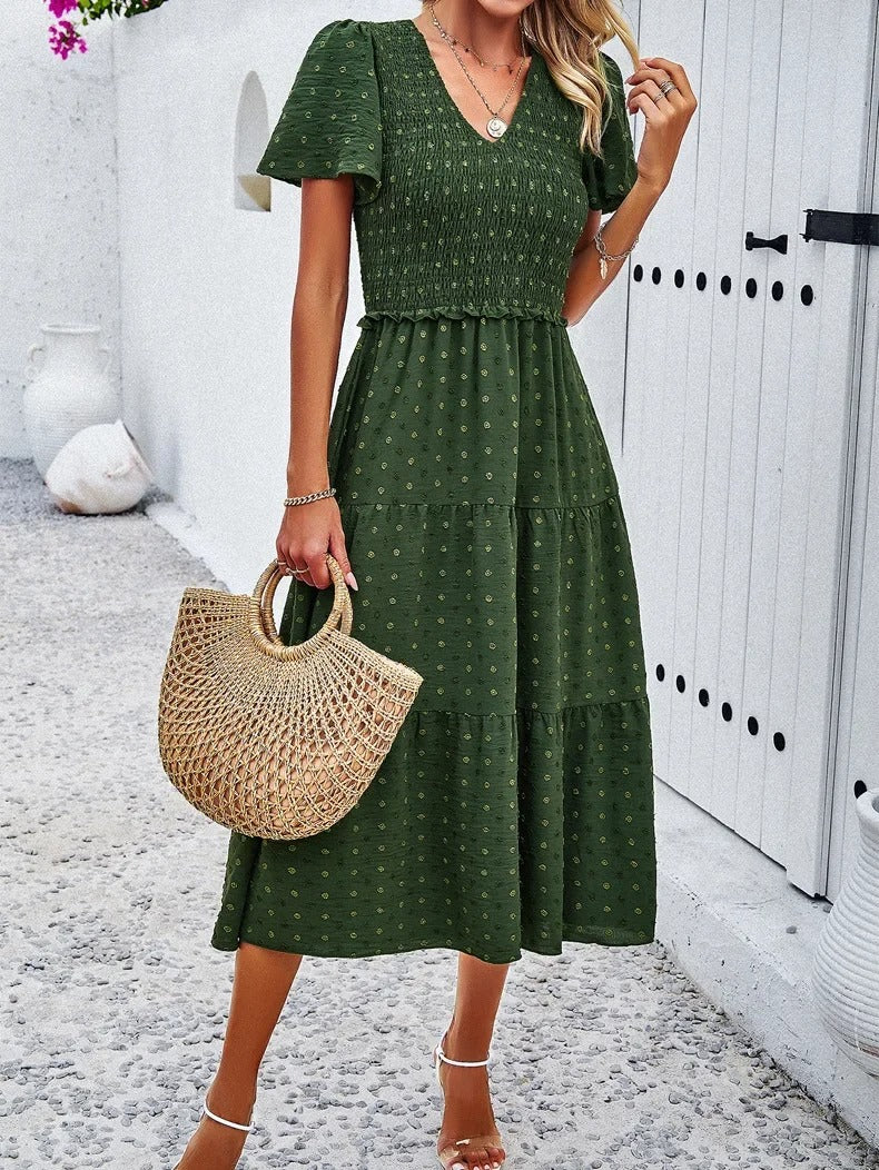 Elegantes Gemustertes Midikleid Mit V-Ausschnitt