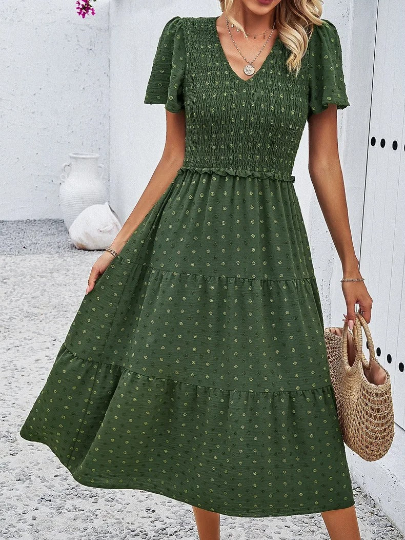 Elegantes Gemustertes Midikleid Mit V-Ausschnitt