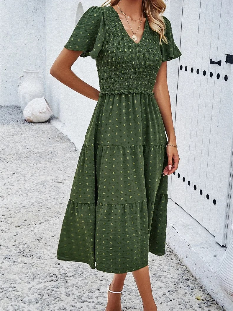 Elegantes Gemustertes Midikleid Mit V-Ausschnitt