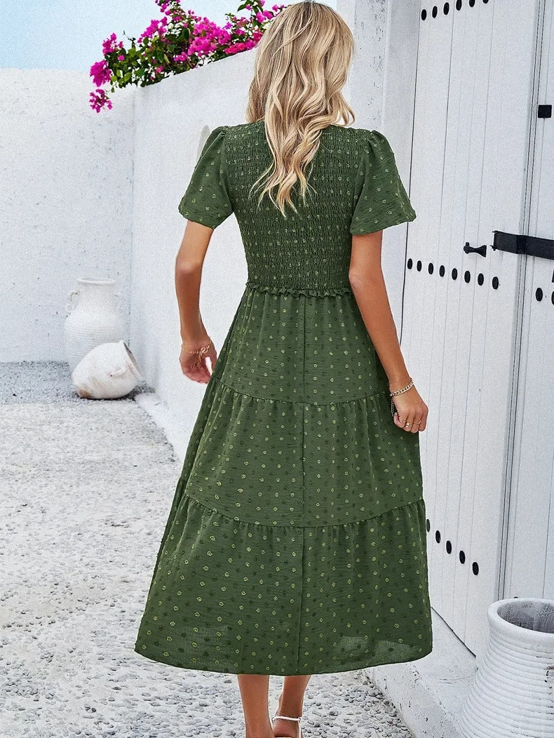 Elegantes Gemustertes Midikleid Mit V-Ausschnitt