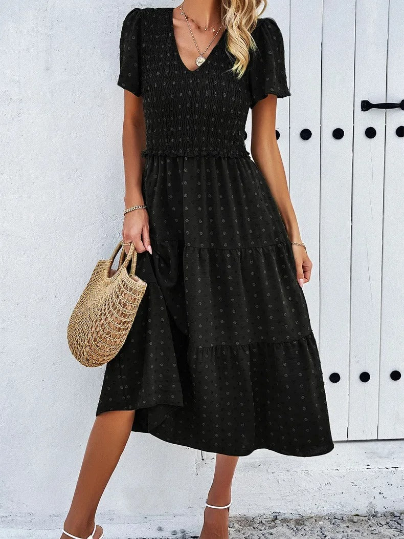 Elegantes Gemustertes Midikleid Mit V-Ausschnitt