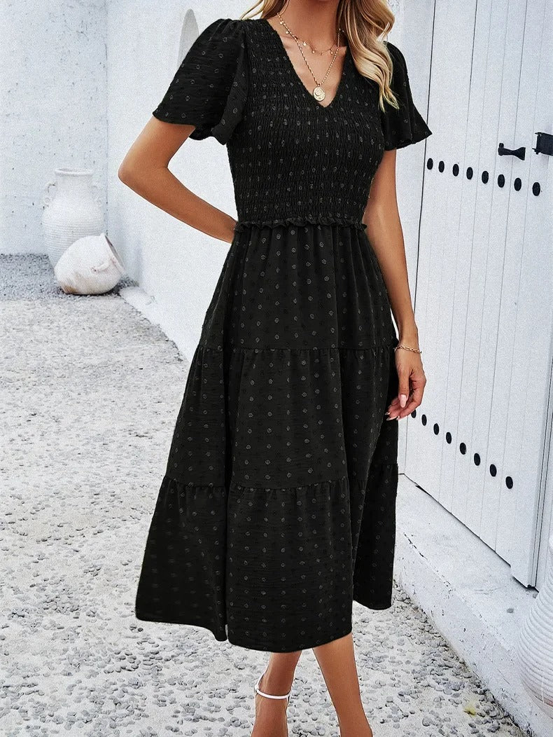 Elegantes Gemustertes Midikleid Mit V-Ausschnitt