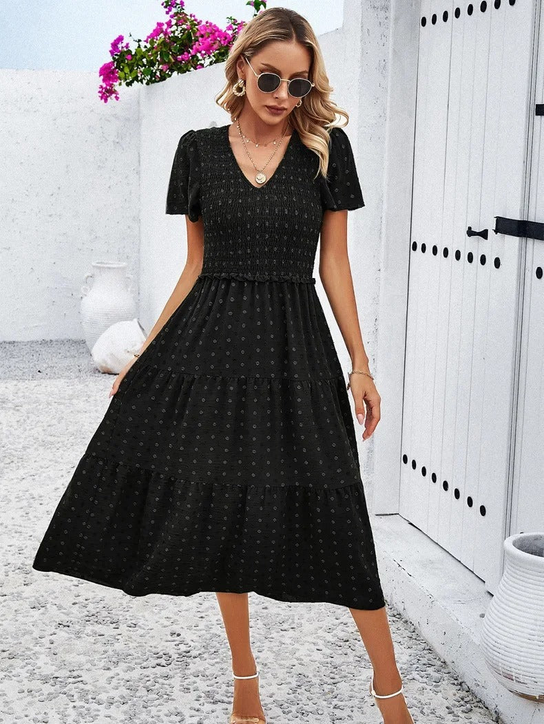 Elegantes Gemustertes Midikleid Mit V-Ausschnitt