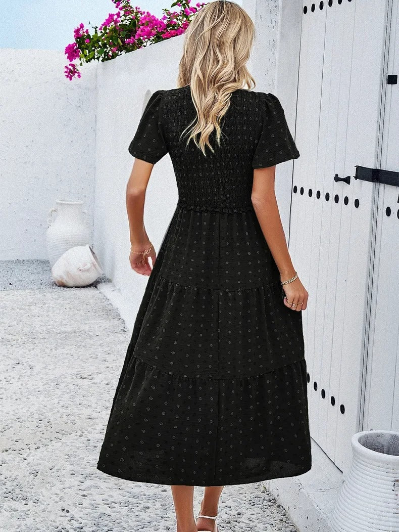 Elegantes Gemustertes Midikleid Mit V-Ausschnitt