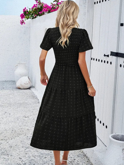 Elegantes Gemustertes Midikleid Mit V-Ausschnitt