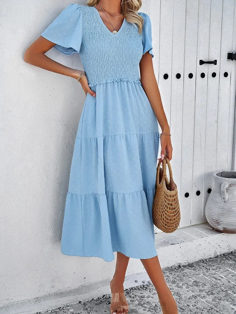 Elegantes Gemustertes Midikleid Mit V-Ausschnitt