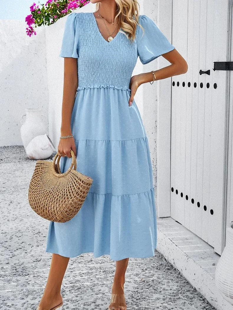 Elegantes Gemustertes Midikleid Mit V-Ausschnitt